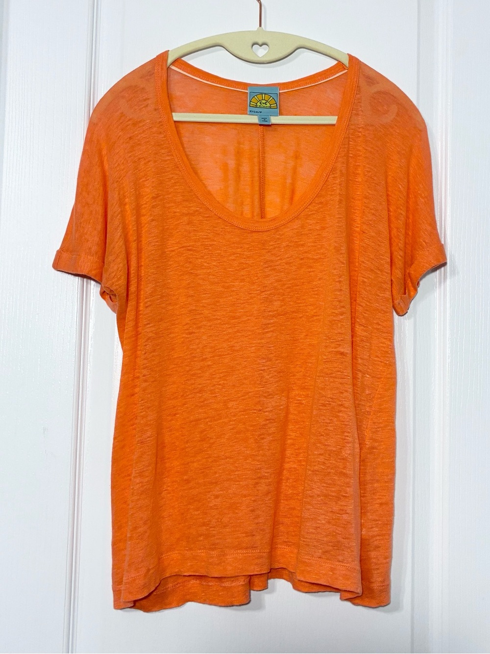 C&C California LINEN Scoop Neck Dolman Short Sleeve Top Orange Size Small